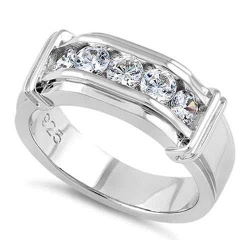 Sterling Silver Men's Wedding Band CZ Ring