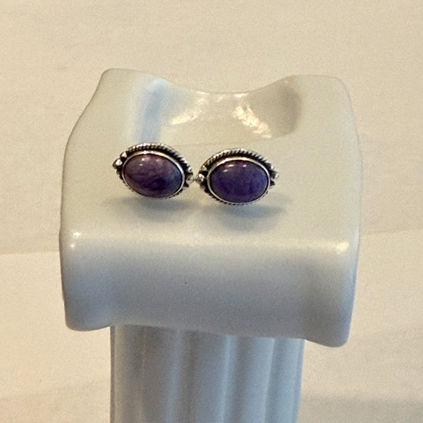 Southwestern Purple Mojave Turquoise Dainty Stud Silver Earrings Handmade New