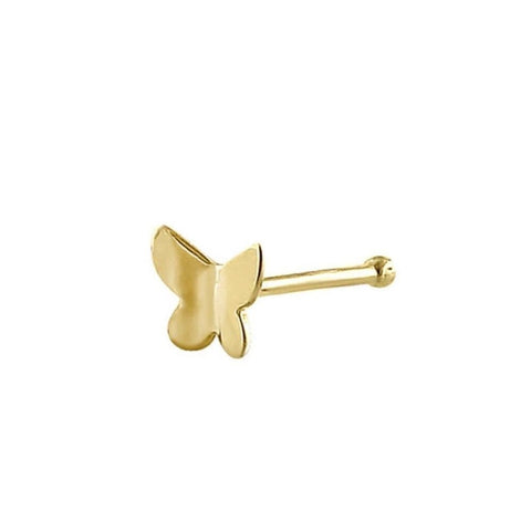 Solid 14K Yellow Gold Tiny Butterfly Straight Nose Stud New