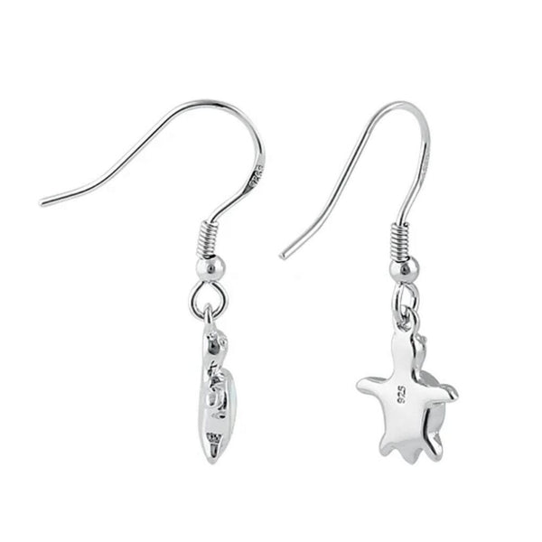 Sterling Silver White Lab Opal Sea Turtle Hook Earrings New