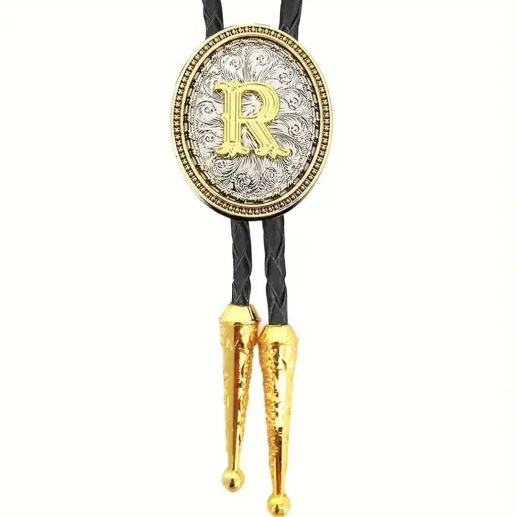 Bolo Tie Initial R Mens Casual Western Cowboy Accessory