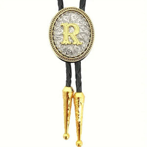 Bolo Tie Initial R Mens Casual Western Cowboy Accessory