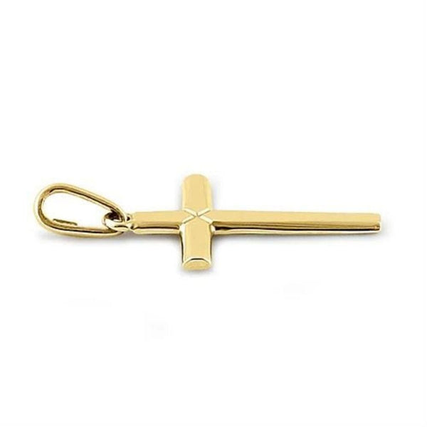 Solid 14K Yellow Gold Plain Cross Pendant For Necklace New