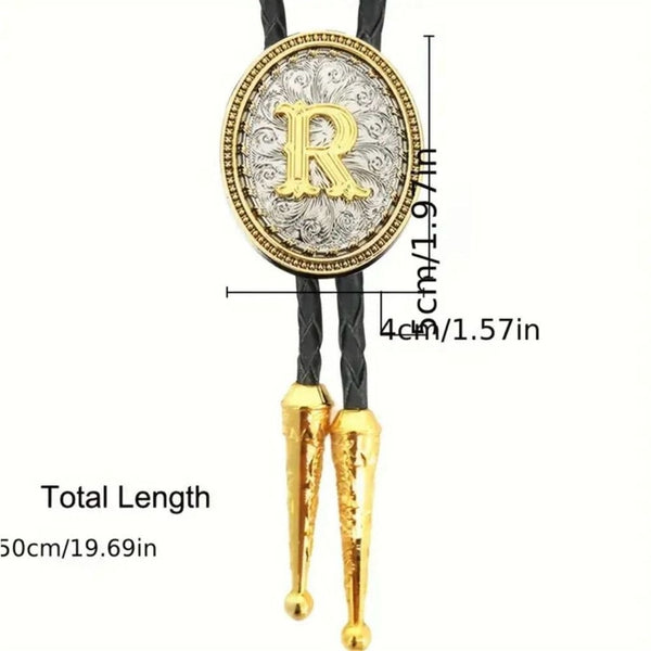 Bolo Tie Initial R Mens Casual Western Cowboy Accessory