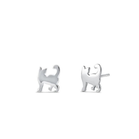 Sterling Silver Cat Stud Earrings New