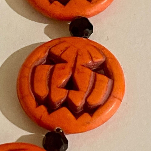 Trendy Orange Dyed Jack O Lantern Stone Beaded Necklace