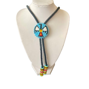 Vintage Thunderbird Indian Seed Bead Bolo Tie Mens Western Braided Accessory