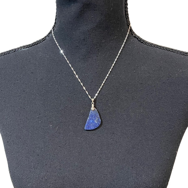 Vintage Blue Agate Stone Necklace Womens Italian 17” Sterling Silver Chain