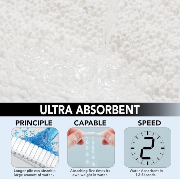 New White Chenille Bath Mat 32"x20" Quick Dry