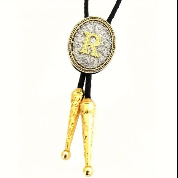 Bolo Tie Initial R Mens Casual Western Cowboy Accessory
