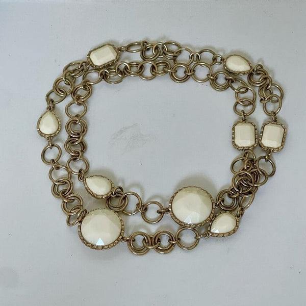 J. Crew Cream Medallion Wide Link Gold Toned Necklace Womens