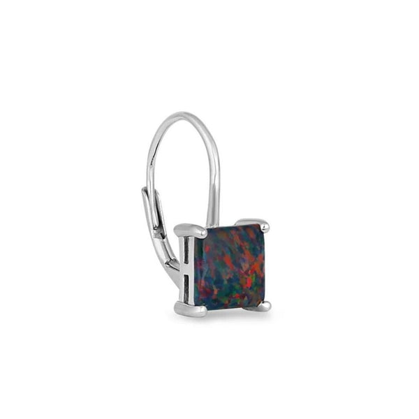 Sterling Silver Elegant Black Fire Opal Square Earrings New