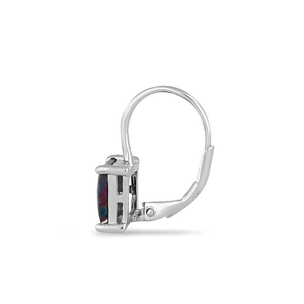 Sterling Silver Elegant Black Fire Opal Square Earrings New