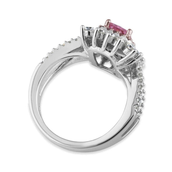 New Sterling Silver Royal Pink Halo CZ Ring Size 6