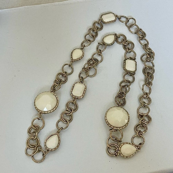 J. Crew Cream Medallion Wide Link Gold Toned Necklace Womens