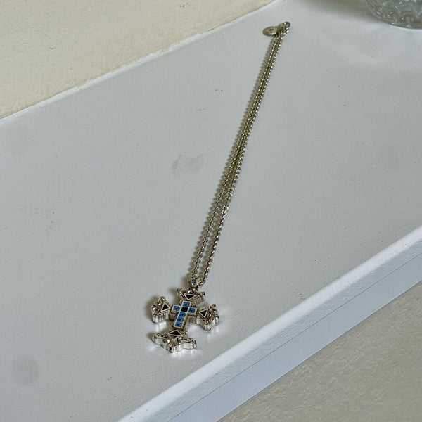 Vintage Vatican Collection Blue Crystal Cross 24” Necklace