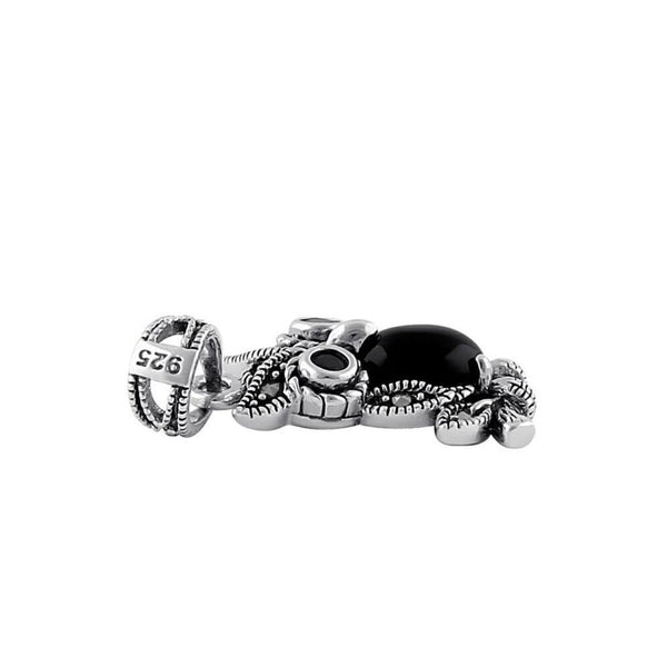 Sterling Silver Onyx and Dark Garnet Owl Marcasite Pendant