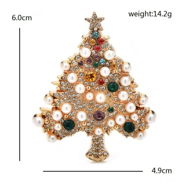 Luxury Pearl Crystal Christmas Tree Gold Brooch