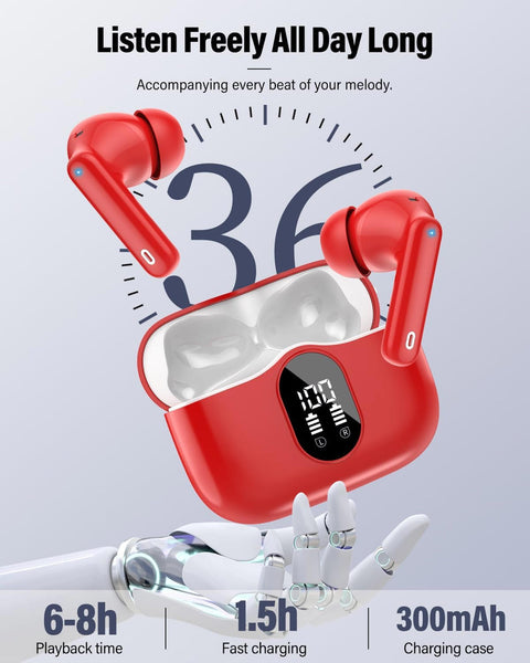 Wireless Earbuds, Bluetooth 5.4 Headphones Bass Stereo with Noise Cancelling Mic