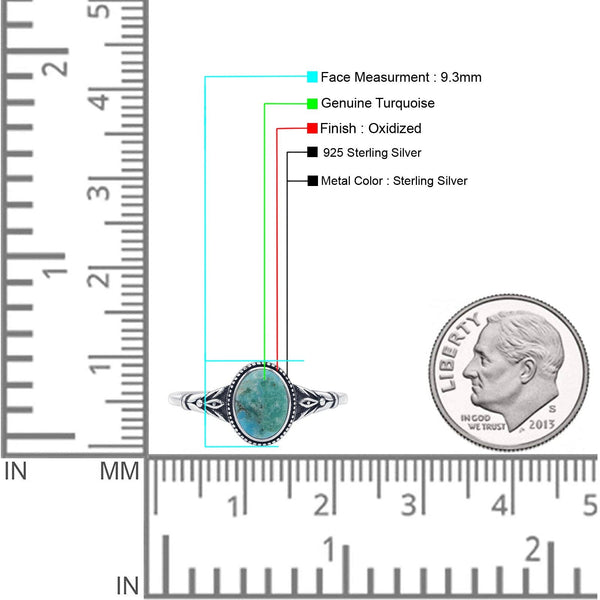 Oval Turquoise Floral Ring Oxidized