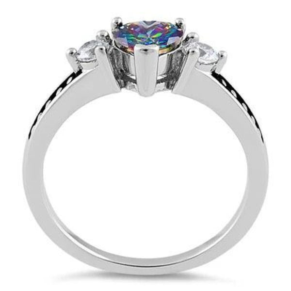 Heart Rainbow Mystic Topaz Sterling Silver Ring Womens Casual Jewelry Size 5 New