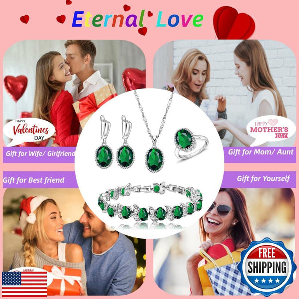 Created Green Emerald Jewelry Set for Women New