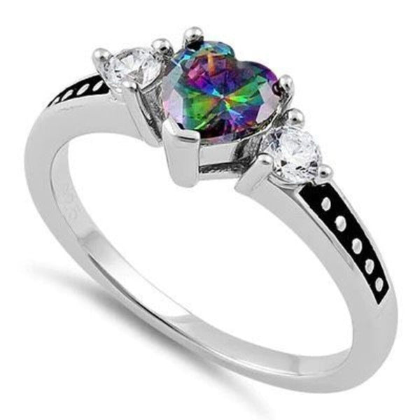 Heart Rainbow Mystic Topaz Sterling Silver Ring Womens Casual Jewelry Size 5 New