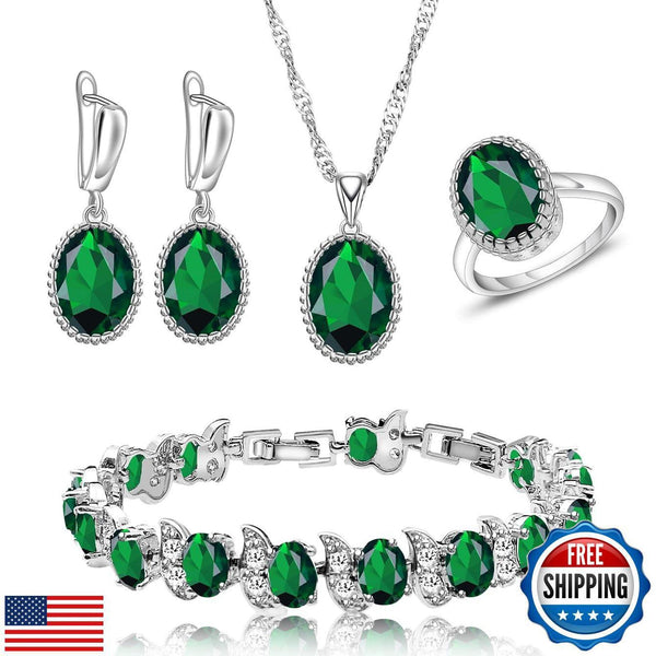 Created Green Emerald Jewelry Set for Women New
