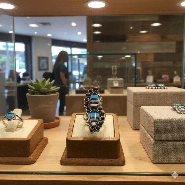 Southwestern Aurora Opal & Onyx Sterling Silver Adj Ring