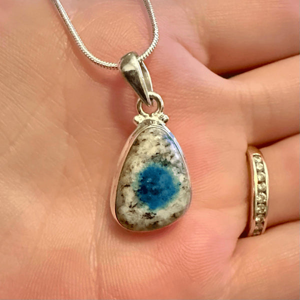 Rare K2 Azurite Necklace Genuine "Blueberry" Jasper Pendant Sterling Silver