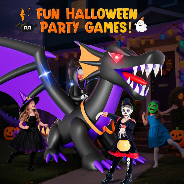 7FT Halloween Inflatable Dragon with LED Lights for Outdoor