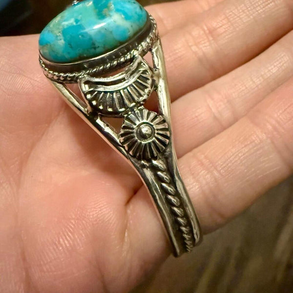 Authentic Turquoise & Sterling Silver Artisan Cuff Bracelet Southwestern Style
