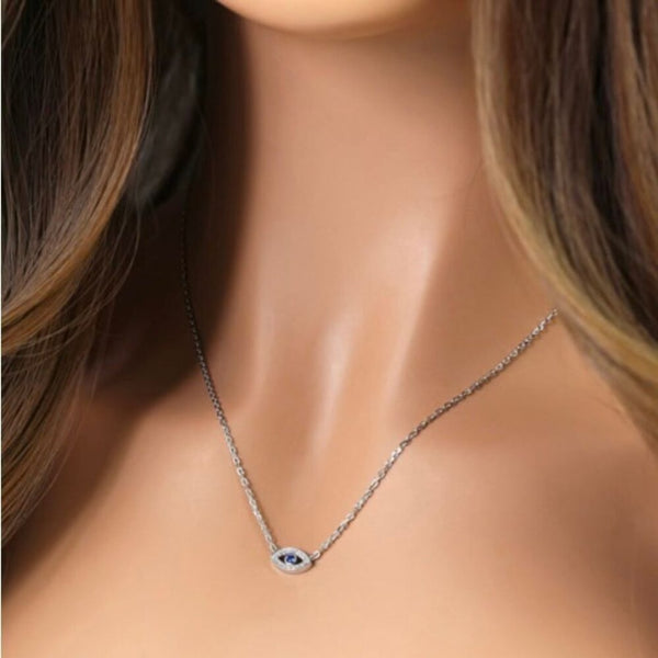 Sterling Silver Eye Blue Spinel CZ Necklace New