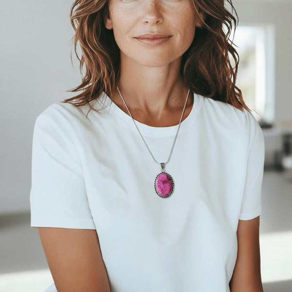Pink Dendrite Opal Handmade Pendant Necklace Silver Chain