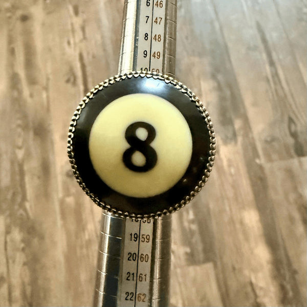 Unique Billiard Ball # 8 Statement Ring Silver Adjustable