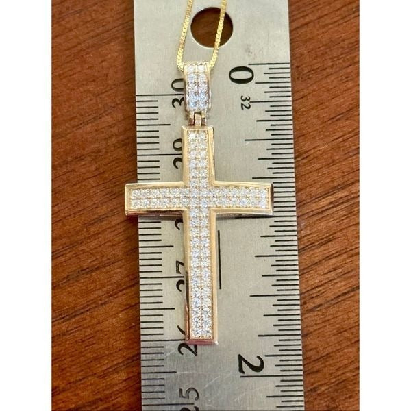 Gold Vermeil Moissanite Cross Pendant Necklace 16” Chain Religious Jewelry New