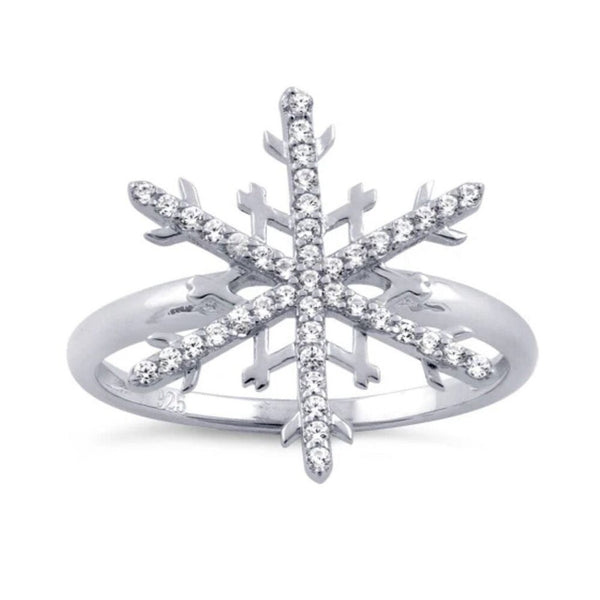 Solid Sterling Silver Unique Snowflake Clear CZ Ring Size 6