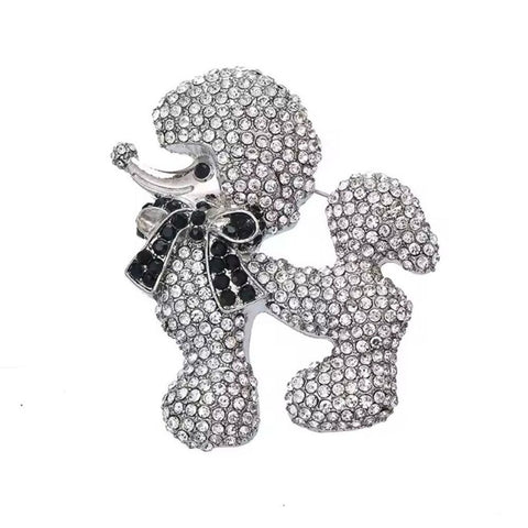 Rhinestone Silver Poodle Brooch