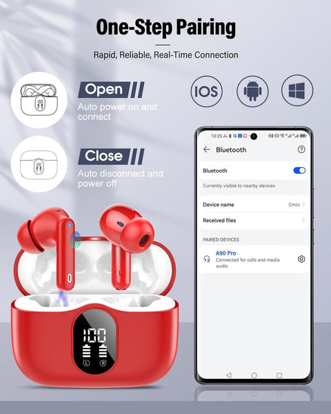 Wireless Earbuds, Bluetooth 5.4 Headphones Bass Stereo with Noise Cancelling Mic