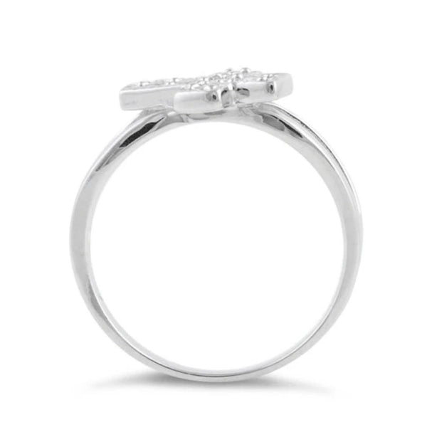 Sterling Silver Sideway Cross CZ Ring Size 6 New