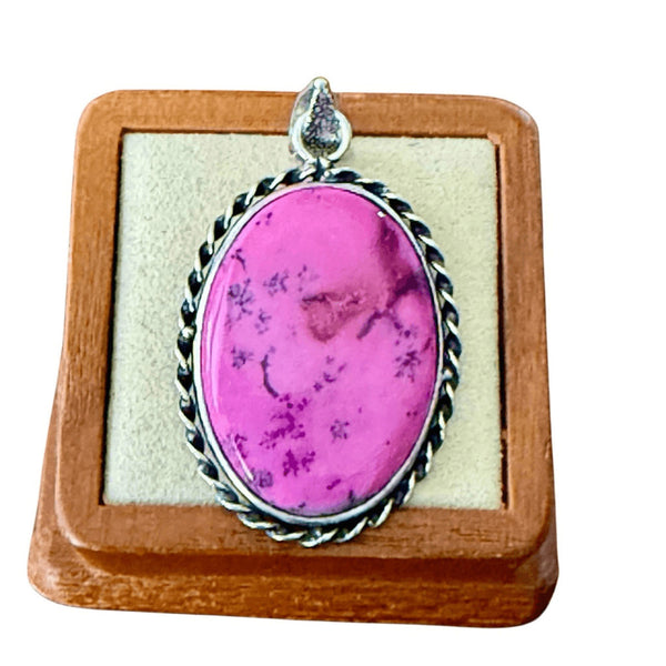 Pink Dendrite Opal Handmade Pendant Necklace Silver Chain