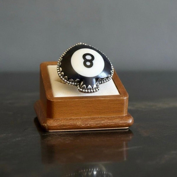 Unique Billiard Ball # 8 Statement Spade Ring Sterling Silver Boho Adjustable
