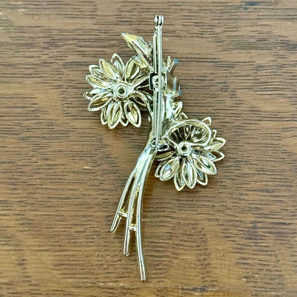 Vintage Elegance: Silver & Gold Tone Floral Brooch with Crystal Accents