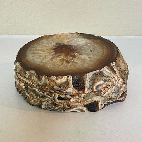 Large Vintage Brown Stone Agate Geode Crystal Polished
