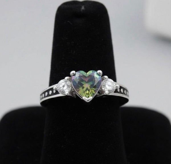 Heart Rainbow Mystic Topaz Sterling Silver Ring Womens Casual Jewelry Size 5 New
