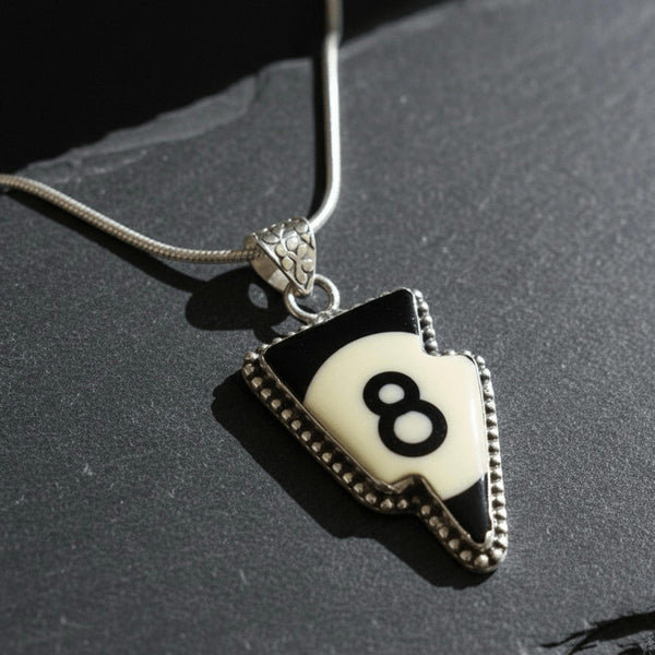 Unique Retro 8 Ball Billiards Lightning Bolt Necklace - Unique Silver Jewelry