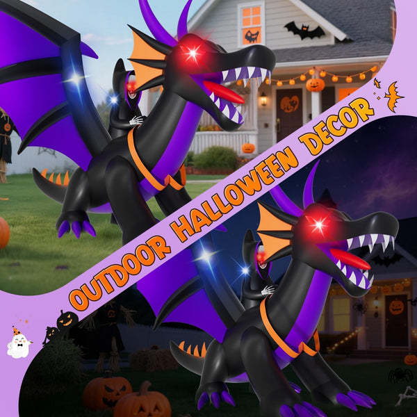 7FT Halloween Inflatable Dragon with LED Lights for Outdoor