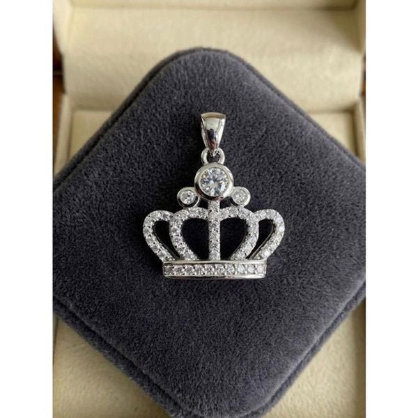 0.39CT Moissanite Crown Pendant Necklace - 925 Sterling Silver Royal Charm New