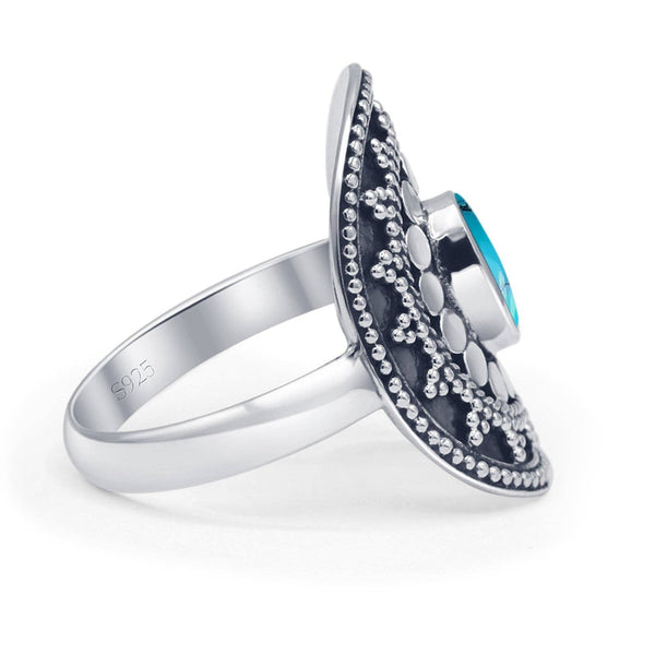 Oxidized Oval Turquoise Beaded Ring