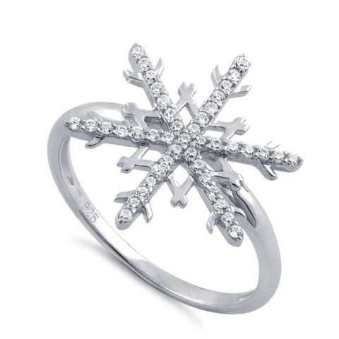 Solid Sterling Silver Unique Snowflake Clear CZ Ring Size 6
